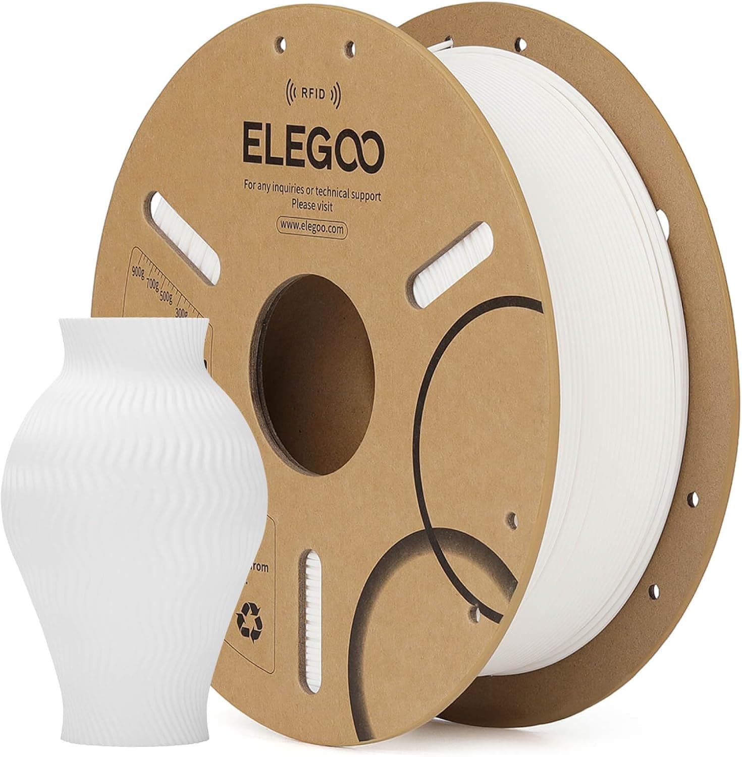 ELEGOO ELEGOO RFID PLA Filament 1.75mm White 1KG, Auto Identification 3D Printer Filament Compatible with Canvas, Dimensional Accuracy +/-0.02mm, 1kg(2.2lbs) Spool for Most 3D Printers