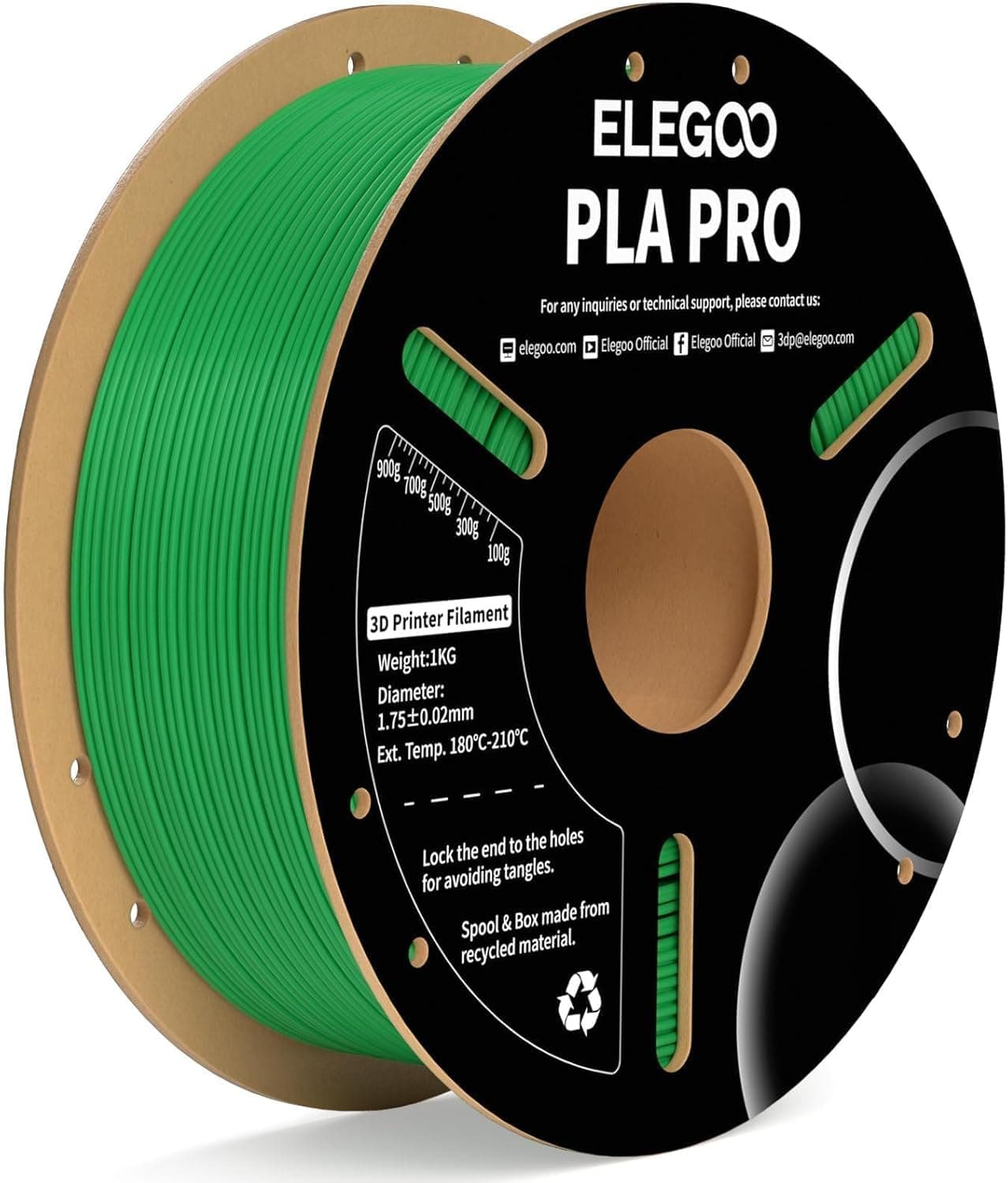 ELEGOO ELEGOO PLA PRO Filament 1.75mm Green 1KG, 30-250mm/s Printing Speed Improved Rigidity 3D Printer Filament Dimensional Accuracy +/- 0.02mm, 1kg Spool (2.2lbs)